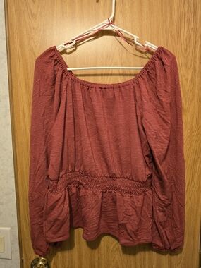 LC Lauren Conrad Off-Shoulder Long Sleeve Blouse in Dusty Rose